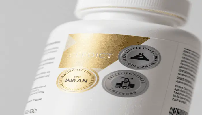 How to Check Supplement Quality Seals Close-up of a supplement bottle label showing NSF and USP certified seals.