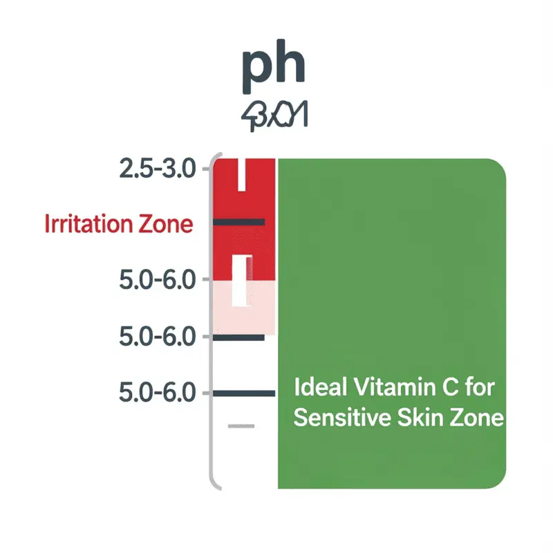 Infographic showing the safe pH range for Vitamin C for Sensitive Skin.