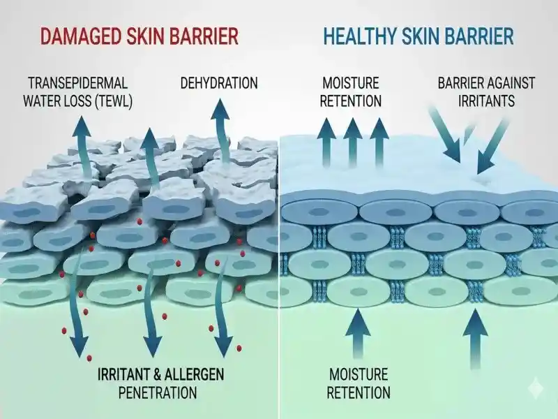 How the Best Steroid-Free Eczema Cream for Adults Works Internally Medical diagram showing how the best steroid-free eczema cream for adults repairs a damaged skin barrier.