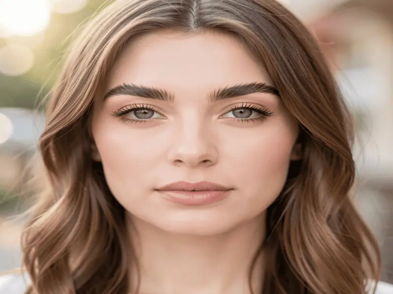 A woman with thick, fluffy, natural eyebrows looking into the camera.