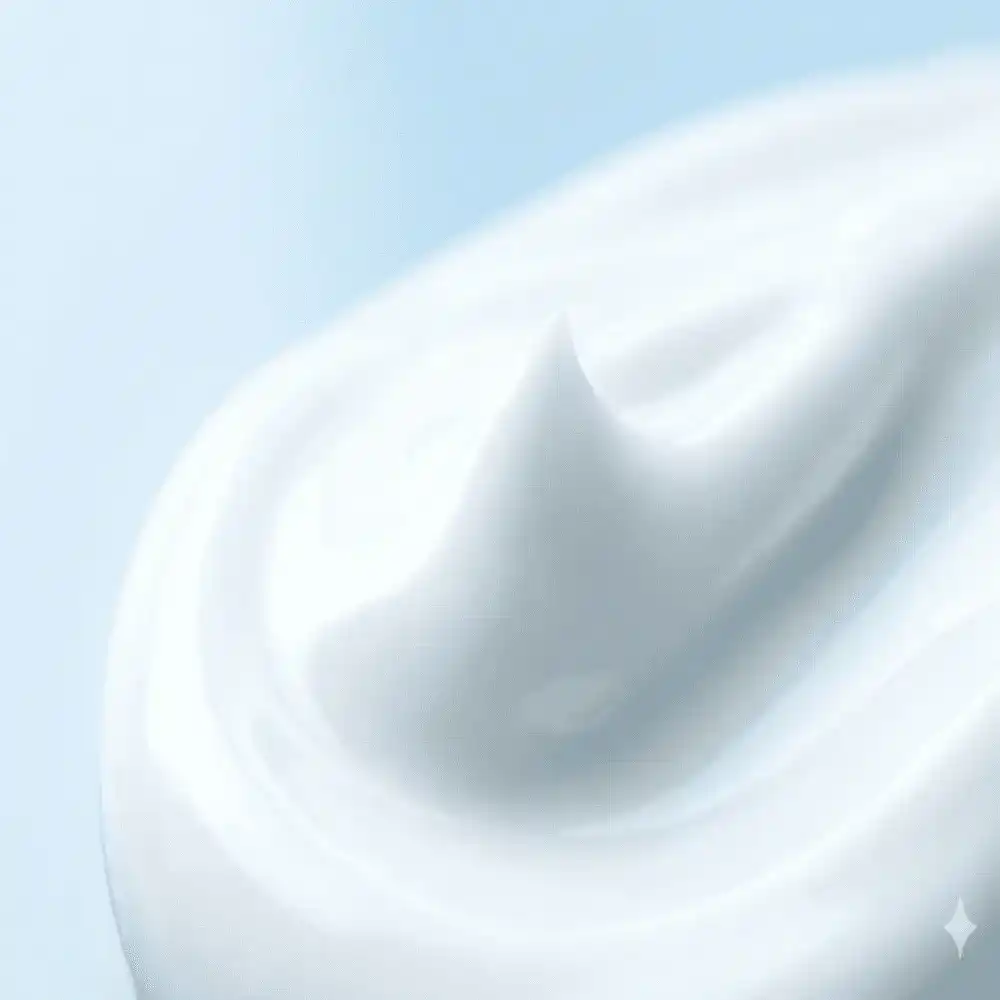 Triple-Combination Texture of Prescription Creams for Melasma A macro close-up of a thick white medicinal cream swirl, illustrating the texture of common triple-combination Prescription Creams for Melasma