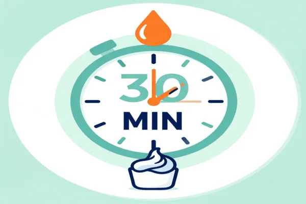 A timer icon showing the 30-minute wait required when layering Vitamin C and Retinol together