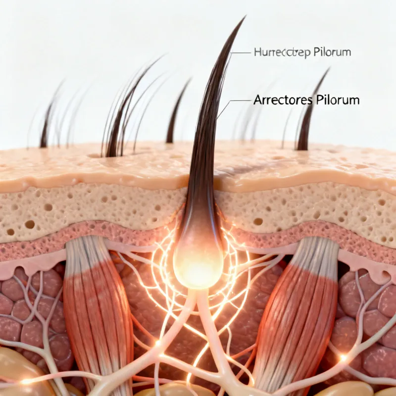 A detailed 3D anatomy of a hair follicle highlighting nerves and muscles to explain why does my scalp hurt when I move my hair.