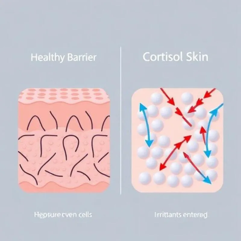 How Stress Dissolves the Barrier in Cortisol Skin A split-screen diagram comparing a healthy moisture barrier to the "lipid dissolution" found in Cortisol Skin.