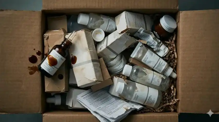 A split image showing an authentic medical-grade serum next to a dusty, damaged "grey market" box.